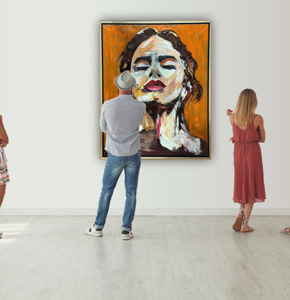 Richter StyLe Abstract Original Oil Painting On Canvas 100x80cm Ember Muse portrait framed in oak