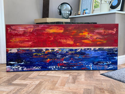 Abstract original Oil Painting On Canvas ‘Orange horizon’ 120cm X 50cm textured landscape