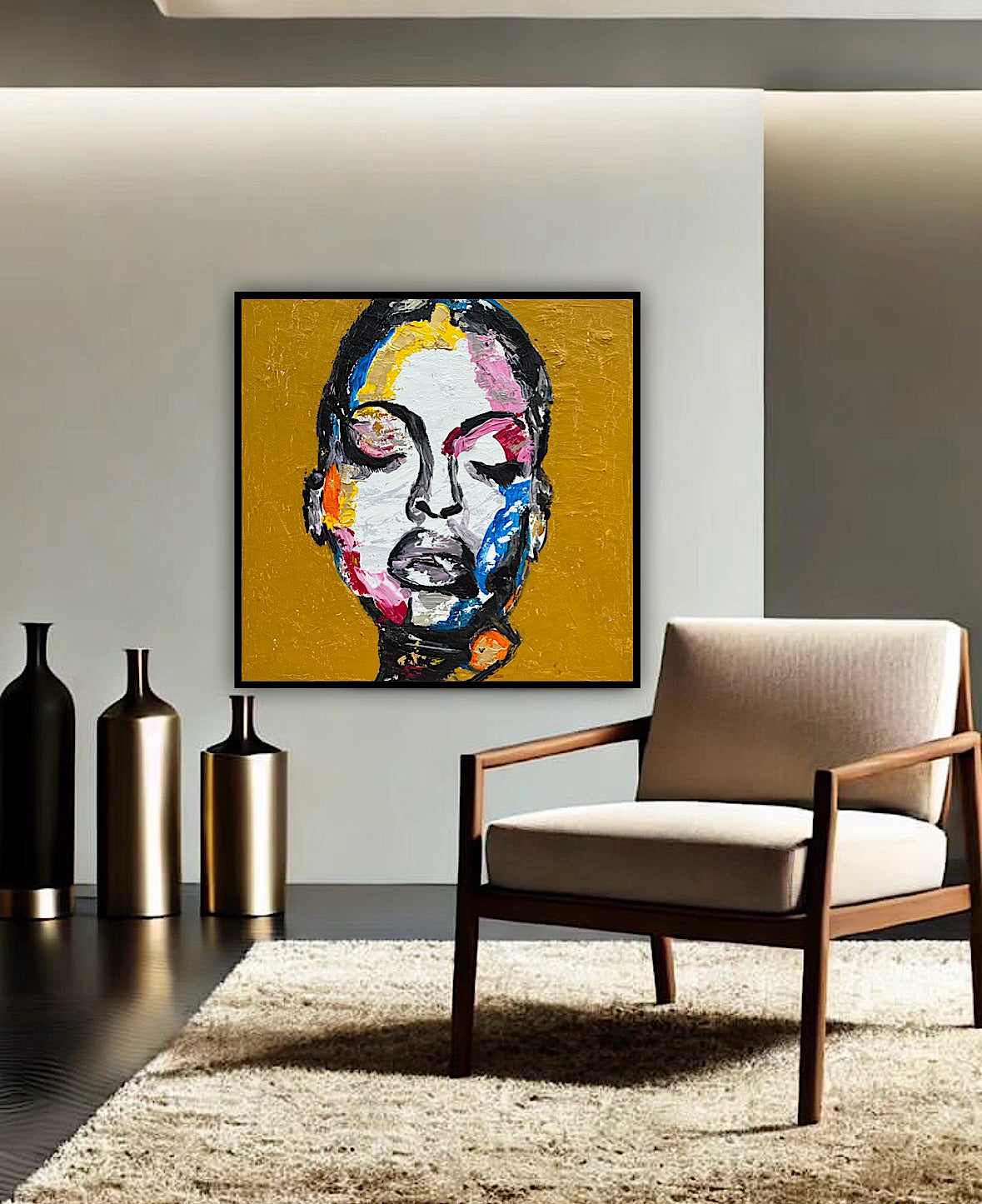 Oka Contemporary Abstract Original Oil Painting 60 x 60cm textured Strong Woman (portrait)