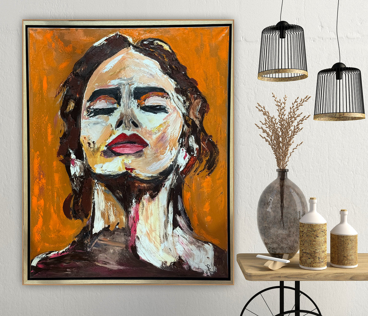 Richter StyLe Abstract Original Oil Painting On Canvas 100x80cm Ember Muse portrait framed in oak