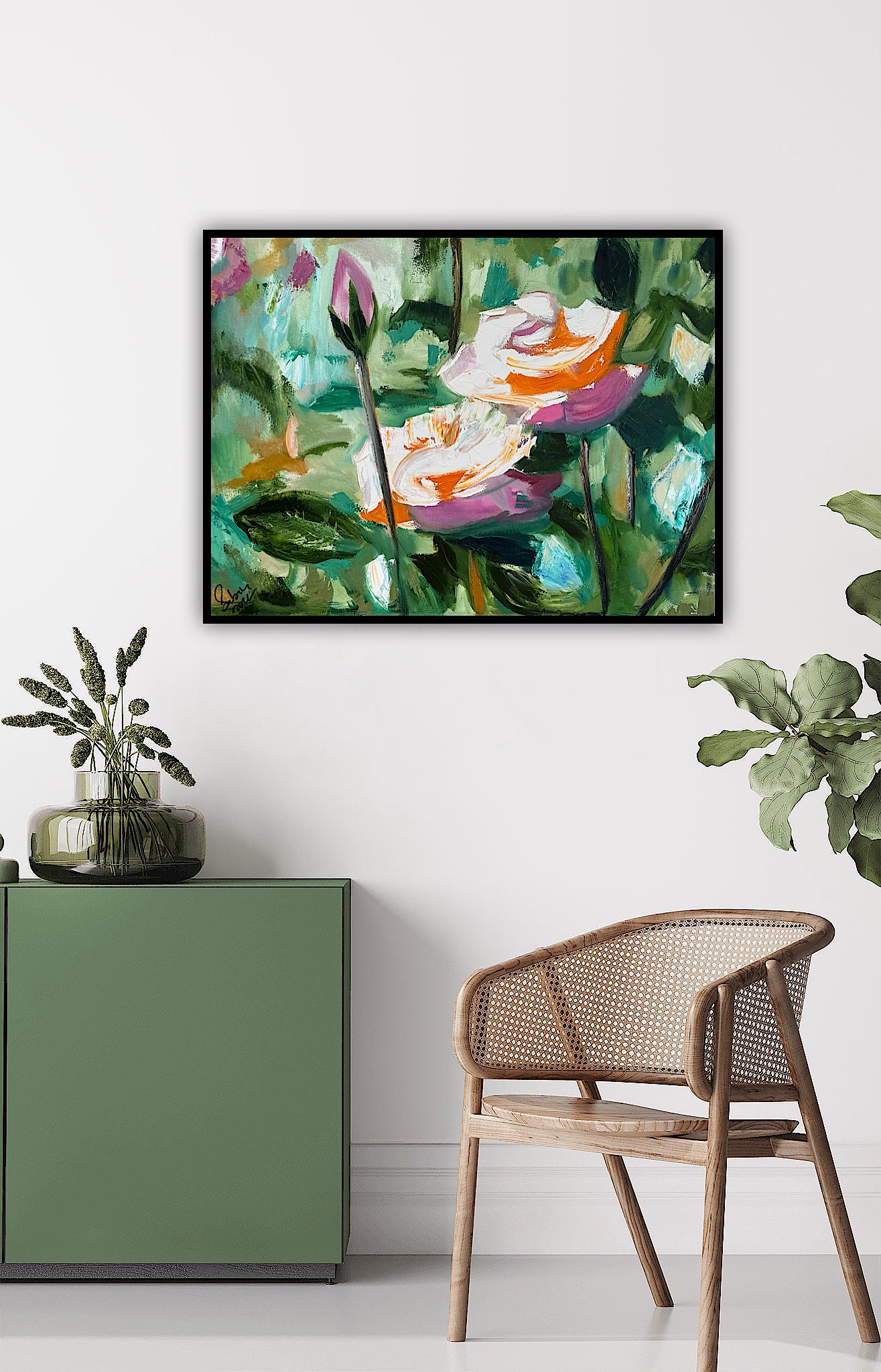 Renoir Summer white Roses Original abstract Oil Painting On Canvas 60x46cm