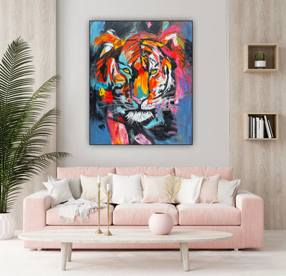 Contemporary Abstract Original Oil Painting On 90 x 76cm Canvas ‘Wild Majesty’’ Tiger