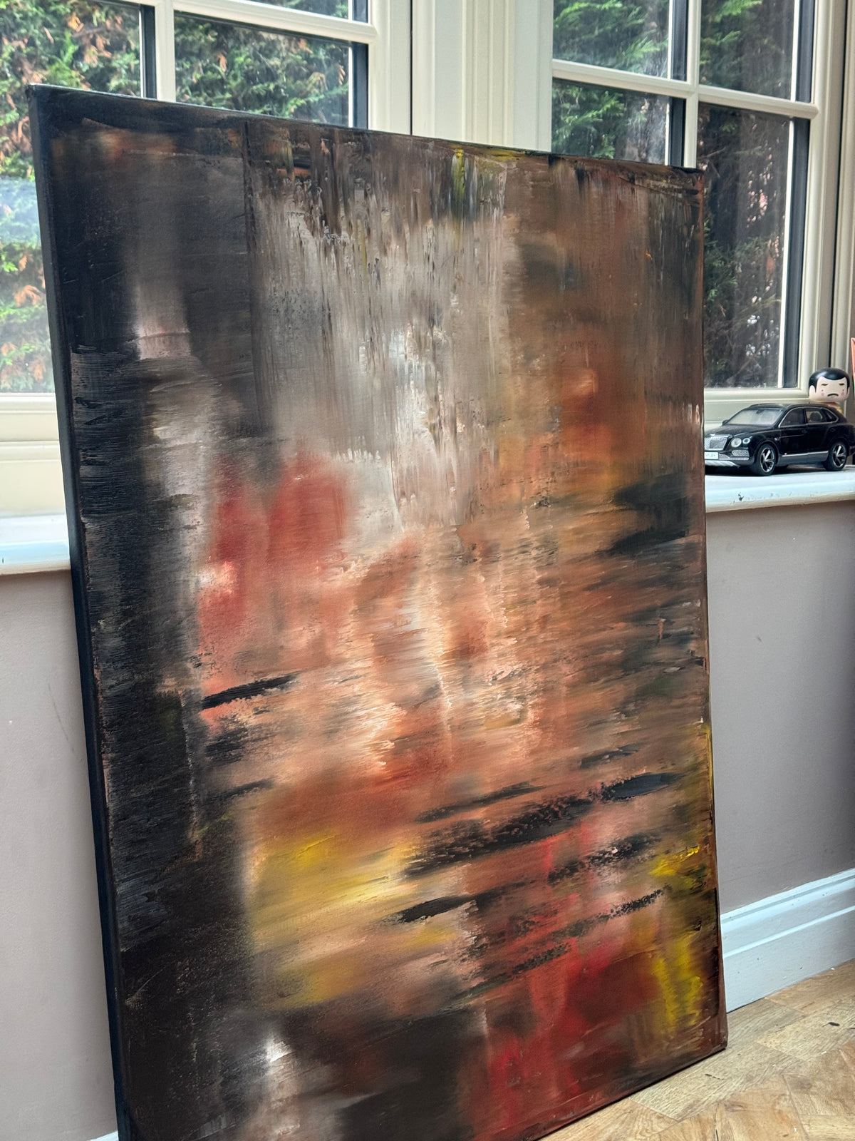 Framed in black Contemporary Abstract Original Oil Painting On  100 x 80cm canvas Molten Light