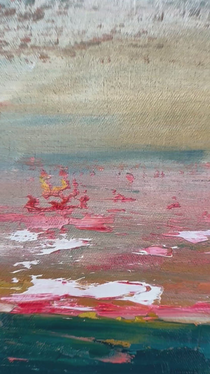 Framed in oak Original Abstract contemporary Oil Painting On Canvas 38x33cm  textured Oka Elysian Waters